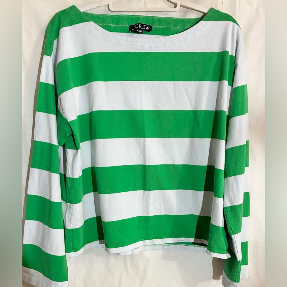 J Crew Striped Boxy Top Sz L Flare Sleeves Coastal Resort Cruise Sp 23